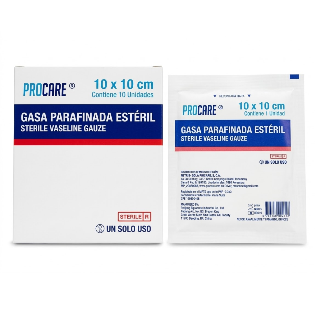 GASA PARAFINADA ESTERIL 10 X 10CM X 1 UND (PROCARE)